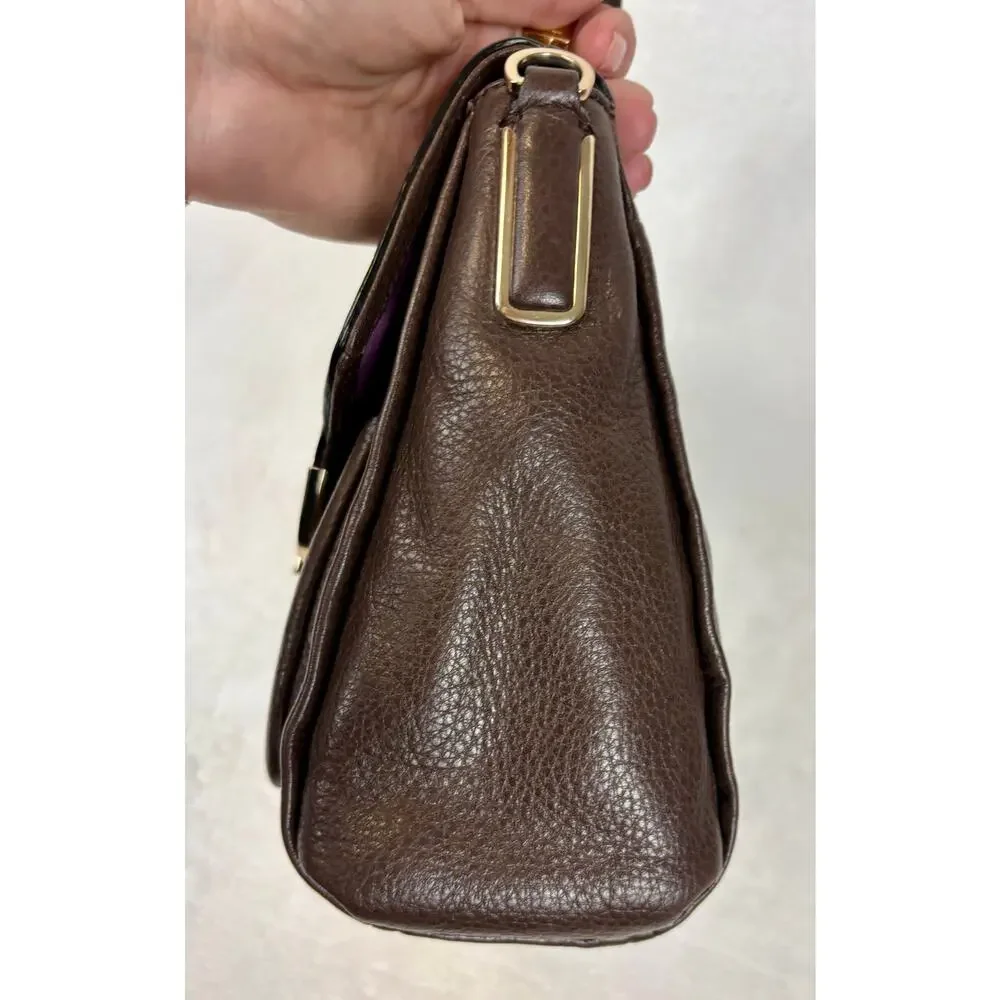 Coach Madison Sadie Flap Satchel in Brown Pebble Leather With Charm